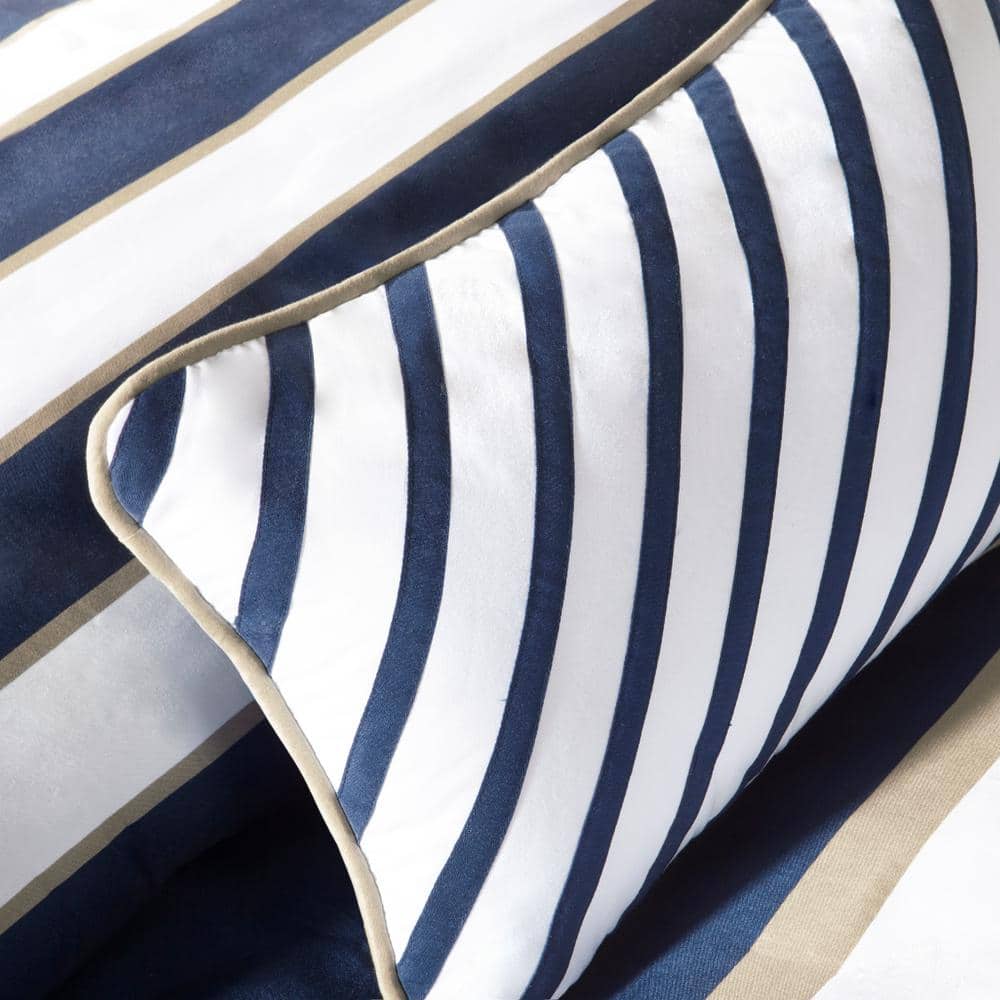 Navy and Khaki Twin Microfiber Comforter Set with Decorative Pillow