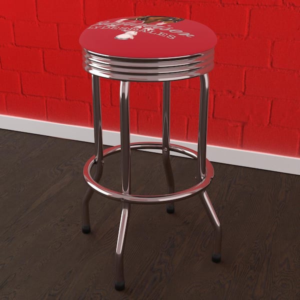 Unbranded Budweiser Clydesdale Red 29 in. Red Backless Metal Bar Stool with Vinyl Seat