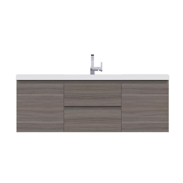 Paterno 60 in. W x 19 in. D Single Wall Mount Bath Vanity in Gray with Acrylic Vanity Top in White with White Basin