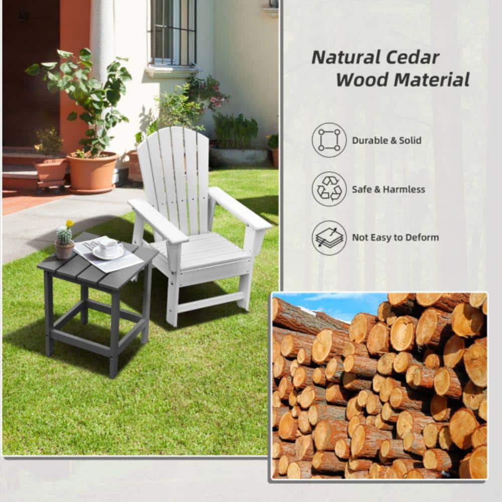 Gray Solid Fir Wood Square Outdoor Side Table