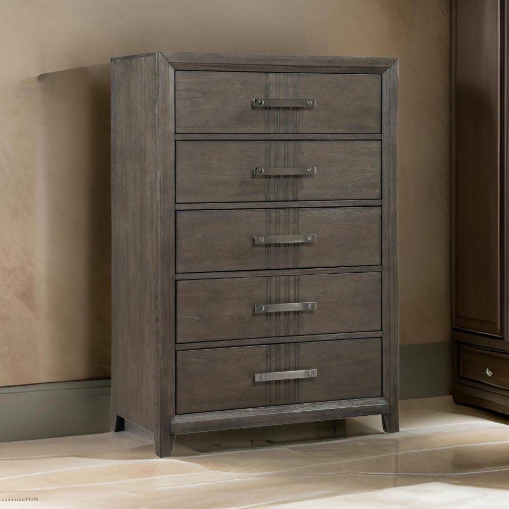 Brown 5 Drawers 35 in. Dresser with Without Mirror