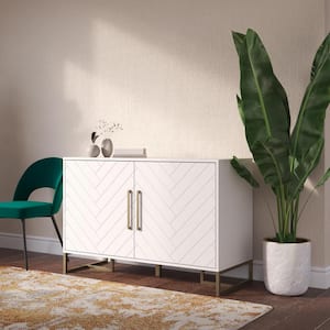 Herringbone 19 in. White 32 in. H Rectangle Wood Console Table Unit