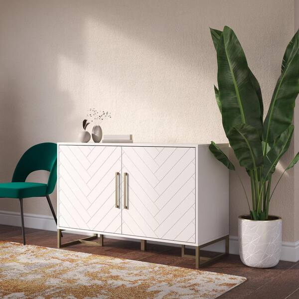 CosmoLiving by Cosmopolitan Herringbone 19 in. White 32 in. H Rectangle Wood Console Table Unit