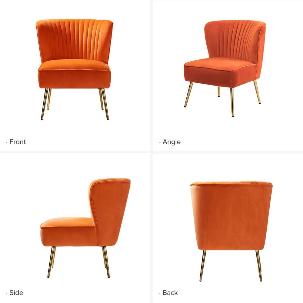 Plush Orange Velvet Accent Chair with Manufactured Wood Frame