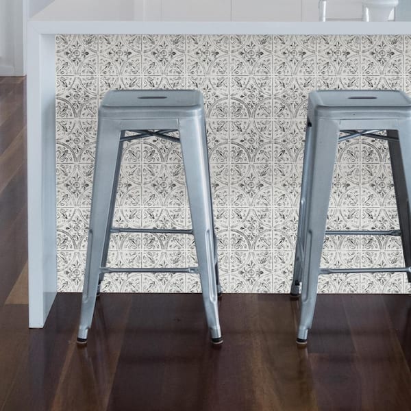 Chelsea Antique White Faux Metallic Tile Wall Decals