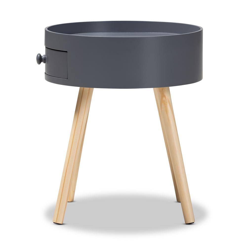 Mid-Century Modern Gray 15'' Wood Nightstand with Tray-Style Top