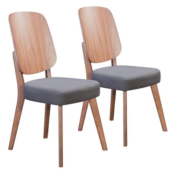 ZUO Alberta Walnut, Dark Gray Polyester Dining Side Chair Set of 2