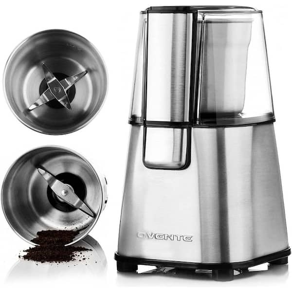 OVENTE 2.1 oz. Silver Bladed Electric Coffee Grinder with 4-Blade Stainless  Steel Bowl Attachment CG620SACPCG6000 - The Home Depot