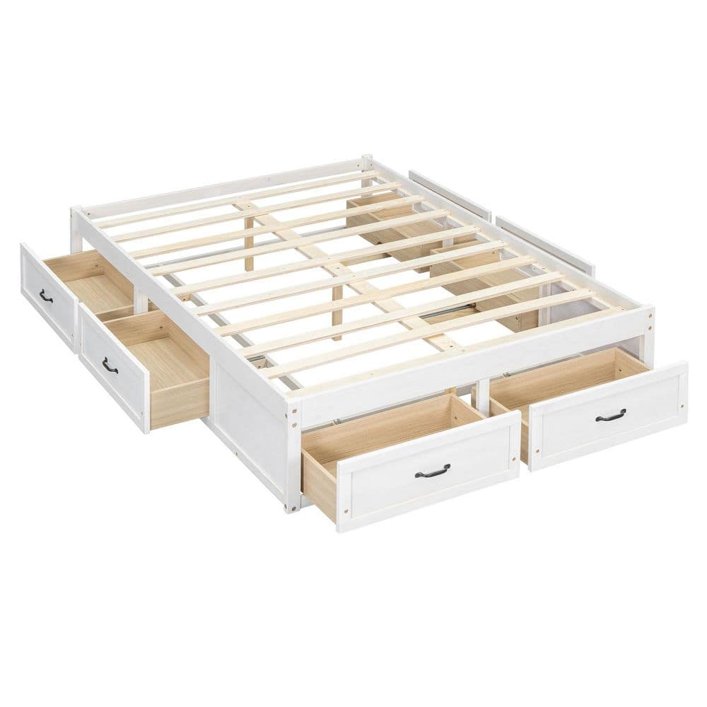 Antique White Wood Frame Queen Size Retro Platform Bed with 6 Storage Drawers - thumbnail 2