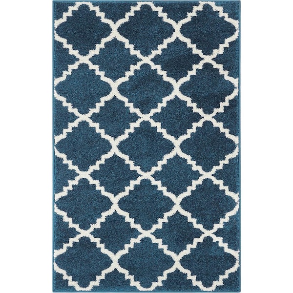 Sydney Lulu's Lattice Trellis Navy Blue 2 ft. x 4 ft. Modern Area Rug