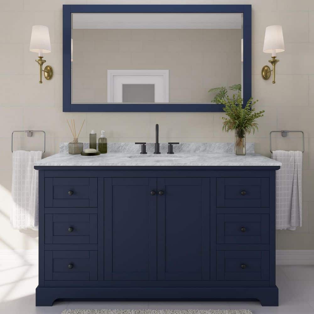 Avery 60 in. W x 22 in. D x 35 in. H Single Bath Vanity in Dark Blue with White Carrara Marble Top price history on PriceWatchPro