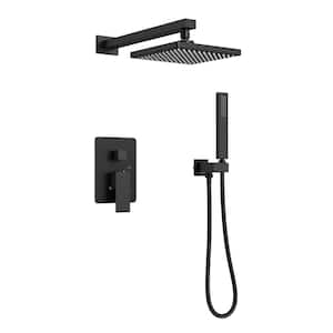 2-Spray Patterns 8 in. Wall Mount Dual Shower Heads with Pressure-Balancing Valve in Matte Black