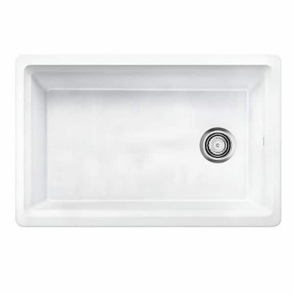 HOMLYLINK 33 in. L x 19 in. W Workstation Kitchen Sink Drop-In Single Bowl White Fireclay Kitchen Sink with Cutting-Board, Grid
