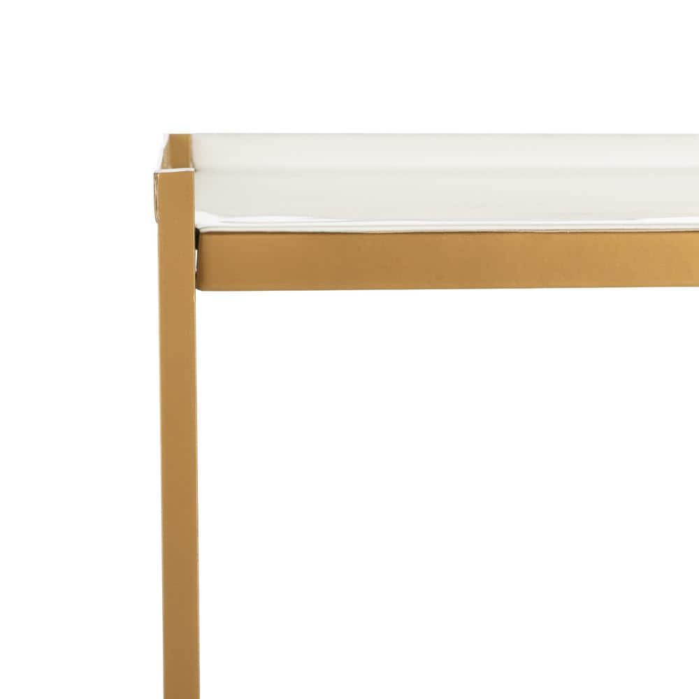 Daniella White and Brass 4-Tier Iron Etagere