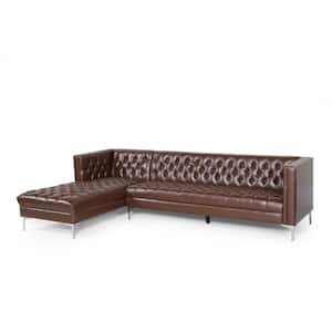 Conneaut 113.5 in. 2-Piece Dark Brown L-Shape Faux Leather Chaise Sectional Sofa in Silver