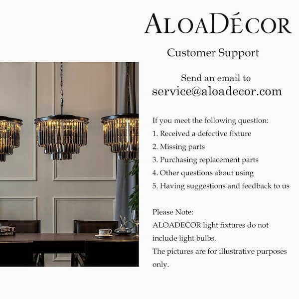 ALOA DECOR 6-Lights 20 in. W Modern 3-Tier Matte Black and Smoke
