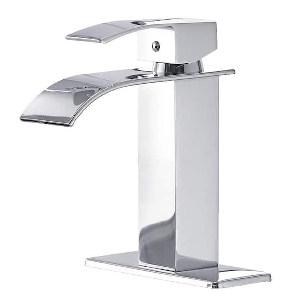 HOMEMYSTIQUE Single Handle Single Hole Bathroom Faucet with Deckplate Included in Polished Chrome