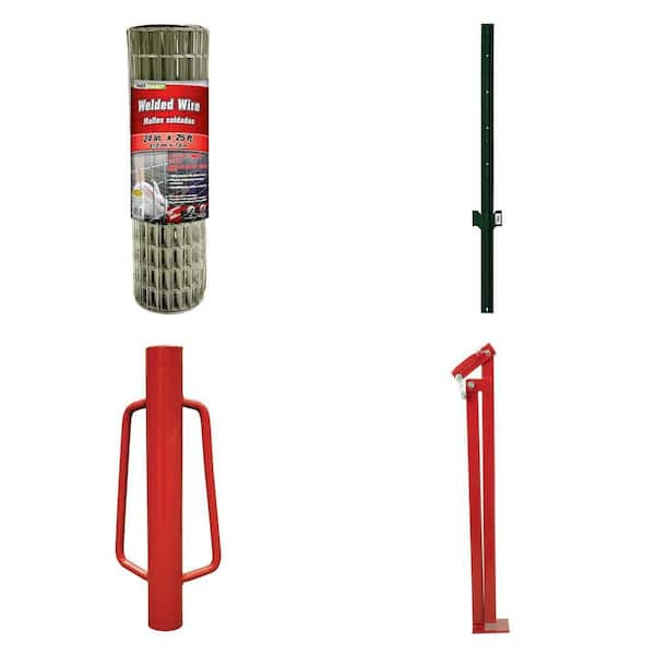 2 ft. x 25 ft. 16-Gauge Welded Wire, 1-1/8 in. Steel U Post, 3 in. x 9 in. Post Driver and 38 in. Fence Puller Combo