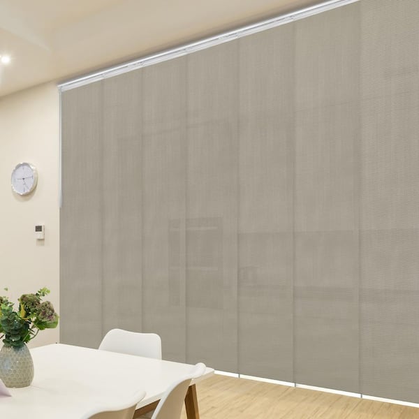 EMOH Soot 110 in. - 153 in. W x 94 in. L Adjustable 7-Panel in White Single Rail Panel Track with 23.5 in. Slates