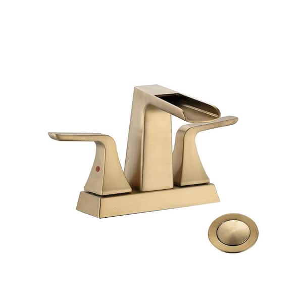 Unbranded 4 in. Centerset 2-Handle Bathroom Faucet with Spot Defense and Drain Assembly in Brushed Gold