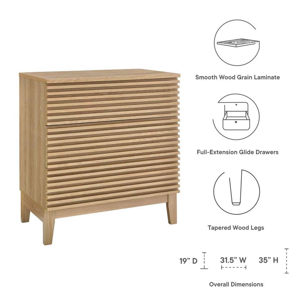 Oak Mid-Century Modern 3-Drawer Bachelor's Chest