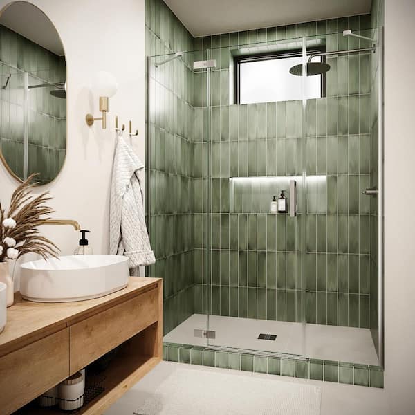 Streamline Payette 48 in. W x 74 in. H Pivot Shower Door,CrystalTech Treated 5/16 in. Tempered Clear Glass,Polished Chrome Hardware