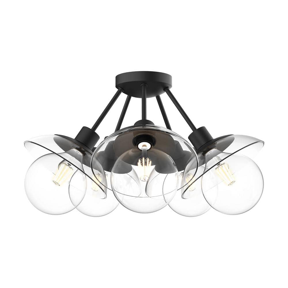 Francesca Matte Black Glass Petal-Inspired Semi-Flush Mount