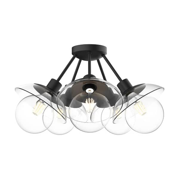 Francesca 20 in. 5 Light 60-Watt Clear Glass/Matte Black Semi-Flush Mount