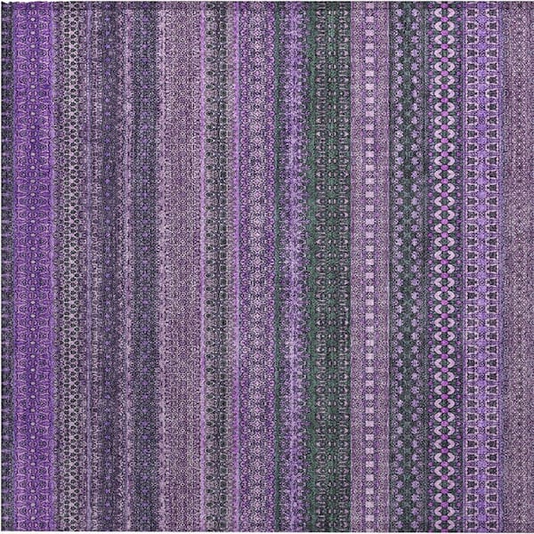 Purple 2 ft. x 3 ft. Woven Striped Polyester Rectangle Indoor/Outdoor Area Rug