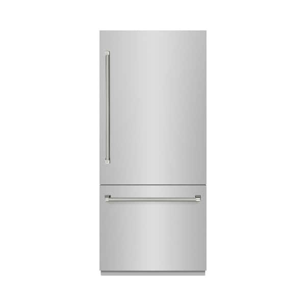 Autograph 36 in. Built-In Bottom Freezer Refrigerator with Graphite Gray Interior and Polished Nickel Helix Handles