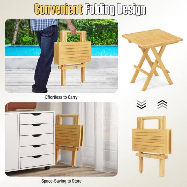 Kadehome 18 in. W Square Folding Teak Side Table Slatted Top End