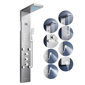 47 in. 6-Jet LED Rainfall Waterfall Shower Panel System with Adjustable Hand Body Shower and Tub Spout in Brushed Nickel