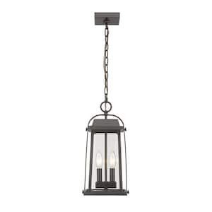 2-Light Oil Rubbed Bronze Outdoor Pendant Light with Clear Beveled Glass Shade