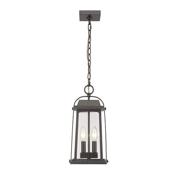 2Light Oil Rubbed Bronze Outdoor Pendant Light with Clear Beveled Glass Shade 574CHMORB The