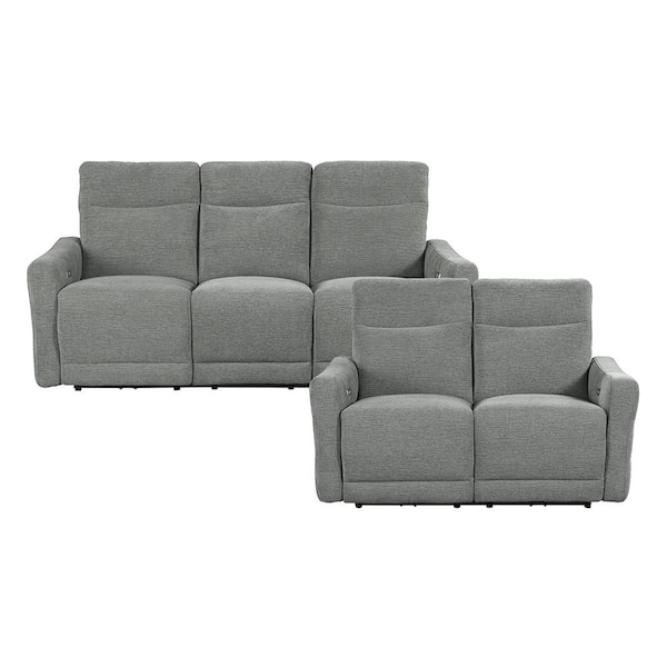 Lazzara Cameron 78 in. W. Straight Arm Chenille Rectangle 2-Piece Power Reclining Sofa Set in Dove Gray