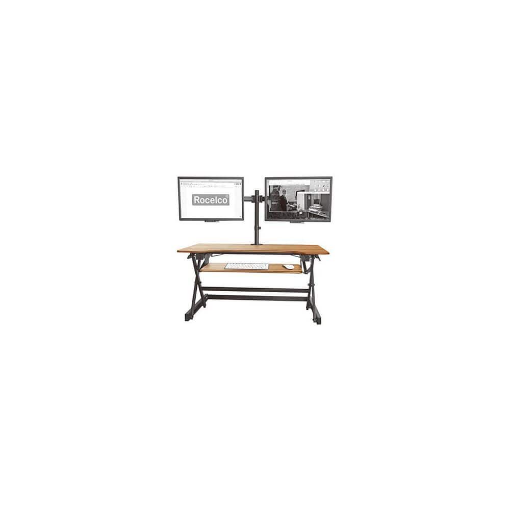 ROCELCO 40 in. W Beige Height Adjustable Standing Desk Converter Dual ...