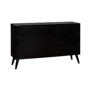 Black 6-Drawer 58 in. Wide Dresser Without Mirror