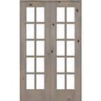 48 in. x 80 in. Knotty Alder Universal/Reversible 10-Lite Clear Glass Grey Stain Wood Double Prehung French Door