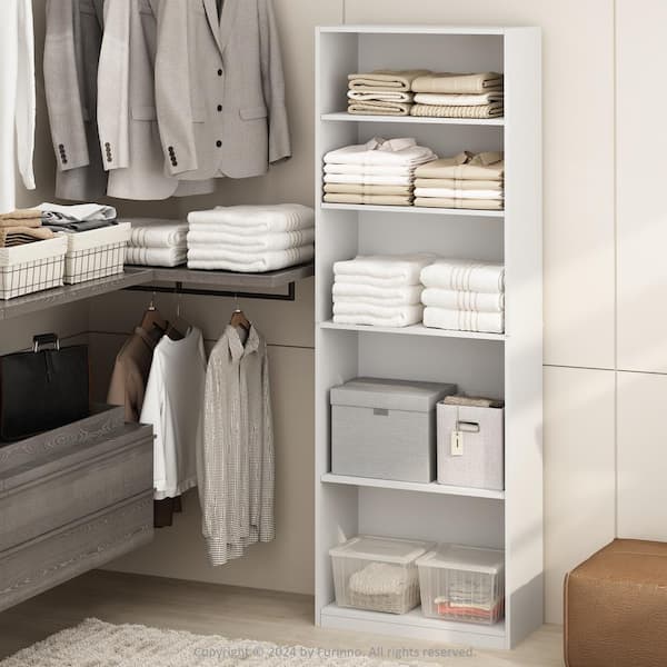 Furinno Reed 71.2 in. Tall White Wood 5-Shelf Bookcase