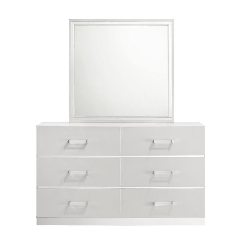 Europa White Queen Panel Bed Set with Dresser, Mirror, Nightstands