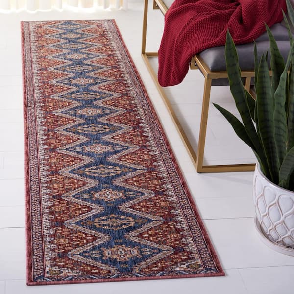 Heirloom 2 ft. x 8 ft. Navy/Rust Border Distressed Runner Rug