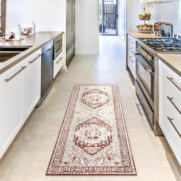 Treasure Rubia Ivory/Red 2 ft. x 7 ft. Medallion Machine Washable Runner Area Rug