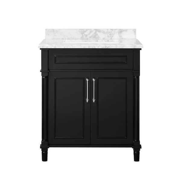 Aberdeen 30 in. Single Sink Black Bath Vanity with Carrara Marble Top (Assembled)