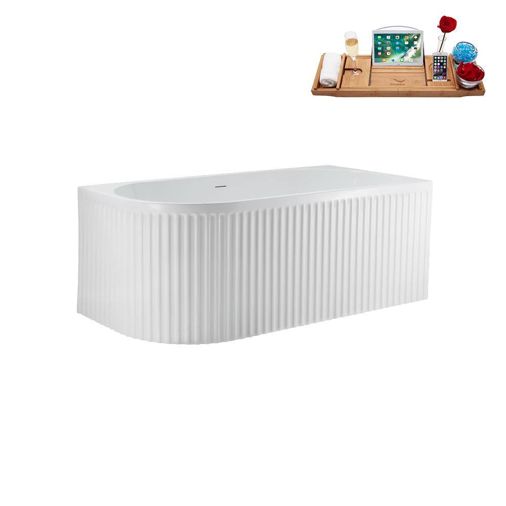 59'' Glossy White Freestanding Acrylic Soaking Bathtub with Chrome Drain