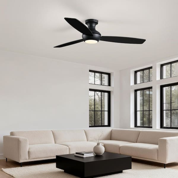 52 in. Smart Indoor Standard Flush Mount Black 3 Blades Ceiling Fans with Lights Kit and Remote Control