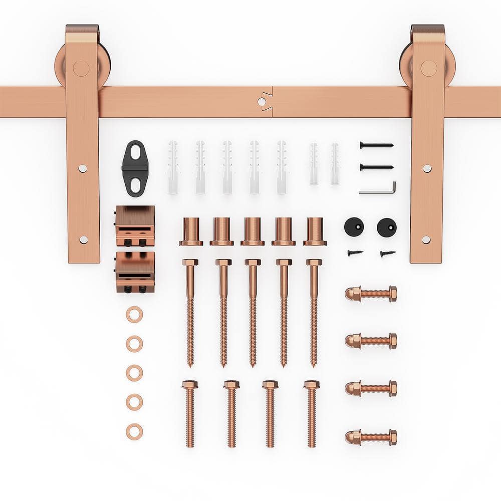 Boyel Living 6.6 ft./79 in. Rose Gold Sliding Barn Door Track and Hardware Kit with J-Shape Hanger for Single Door