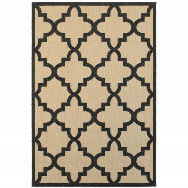 Beige, Black 4 ft. x 5 ft. Loomed Polypropylene Rectangle Indoor/Outdoor Area Rug