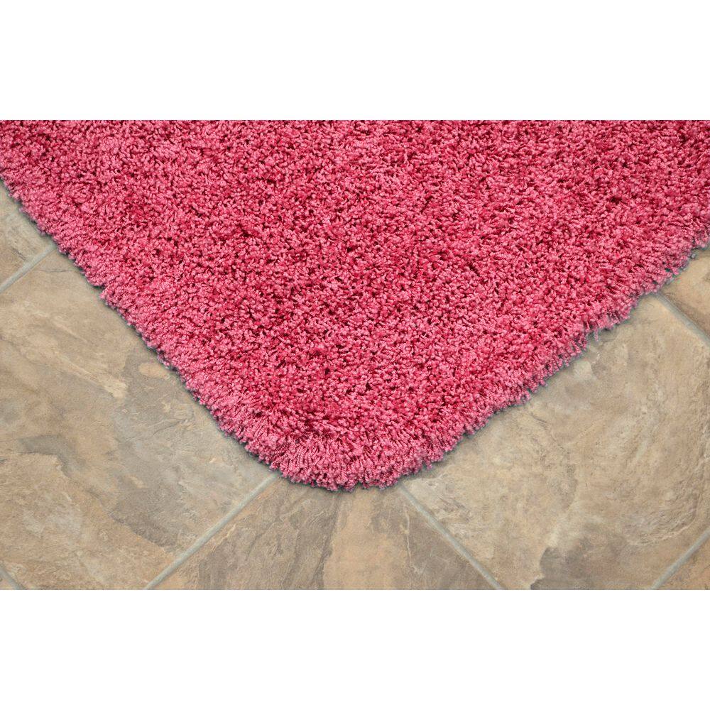 Jazz Pink Shaggy Nylon Washable Bath Rug Set