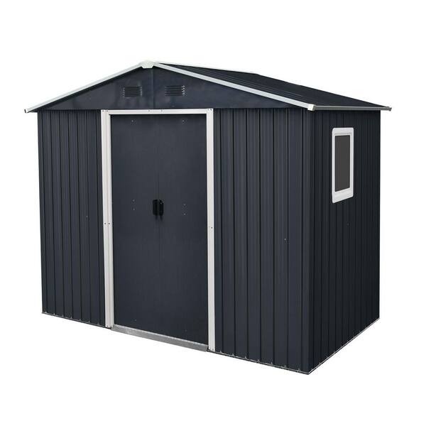 8 ft. W x 4 ft. D Outdoor Metal Storage Shed with Window and Metal Foundation (Black and White) (96 sq. ft. )