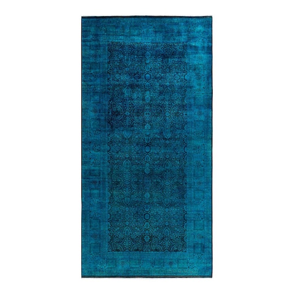 Overdyed Blue 9 ft. x 12 ft. Solid Wool Indoor Area Rug